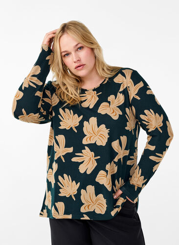 Zizzifashion Floral blouse with long sleeves, Scarab Big FlowerAOP, Model image number 0