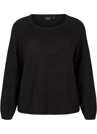 Zizzifashion Loose-fitting knitted blouse with round neck, Black, Packshot image number 0