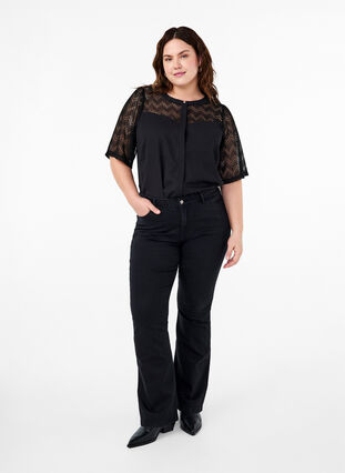 Zizzifashion Shirt blouse with short lace sleeves, Black, Model image number 2