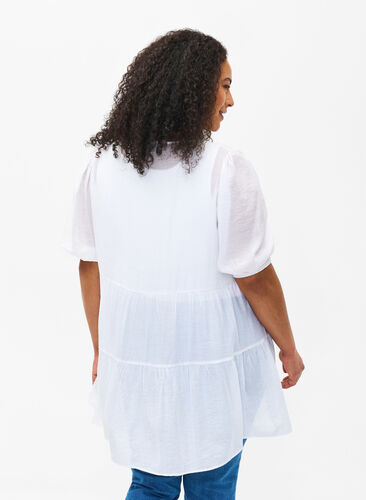 Zizzifashion A-line viscose tunic with lace-up detail, Bright White, Model image number 1