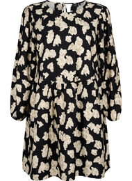 Long-sleeved dress with print and bows, Black AOP, Packshot