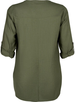 Zizzifashion Tunic in cotton with 3/4 sleeves, Thyme, Packshot image number 1