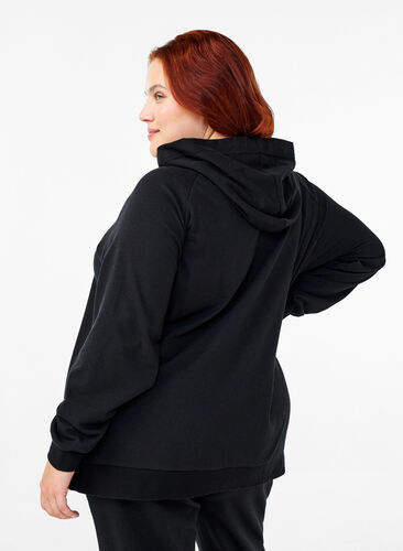 Zizzifashion Sweat cardigan with a hood and pockets, Black, Model image number 1