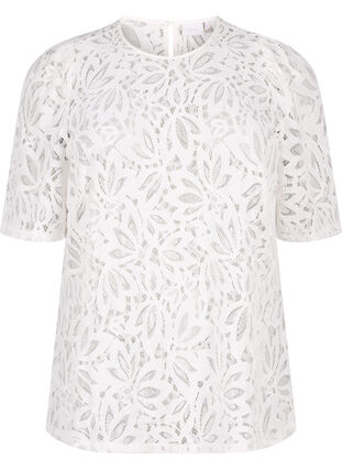 Zizzifashion Lace blouse with short sleeves, Bright White, Packshot image number 0