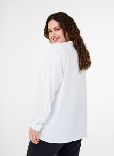 Zizzifashion Long-sleeved shirt blouse with V-neck, Bright White, Model image number 1