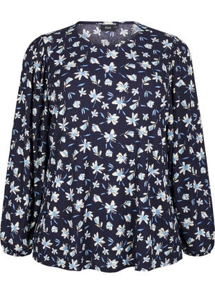 Zizzifashion Blouse with long sleeves and floral print, Night Sky AOP, Packshot image number 0