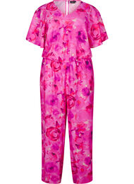 Floral jumpsuit with batwing sleeves, Pink Rose AOP, Packshot