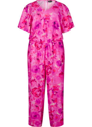 Zizzifashion Floral jumpsuit with batwing sleeves, Pink Rose AOP, Packshot image number 0