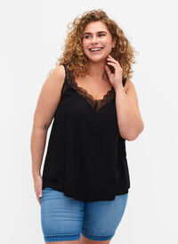 Top with lace in viscose, Black, Model