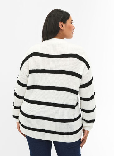 Zizzifashion FLASH - Striped Knit Sweater, White/Black Stripe, Model image number 1