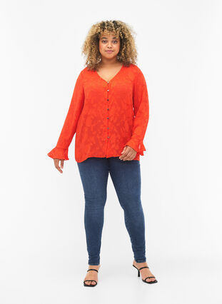 Zizzifashion Long-sleeved shirt with jacquard look, Orange.com, Model image number 2