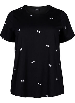 Zizzifashion Organic cotton T-shirt with bows, Black W. Bow Emb. , Packshot image number 0