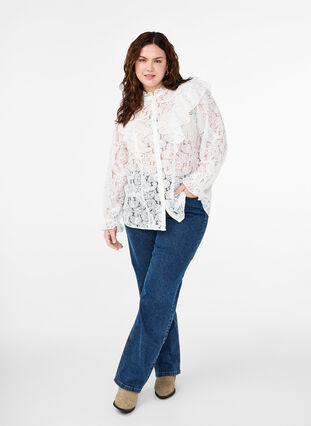 Zizzifashion Lace shirt blouse with ruffle detail, Snow White, Model image number 2