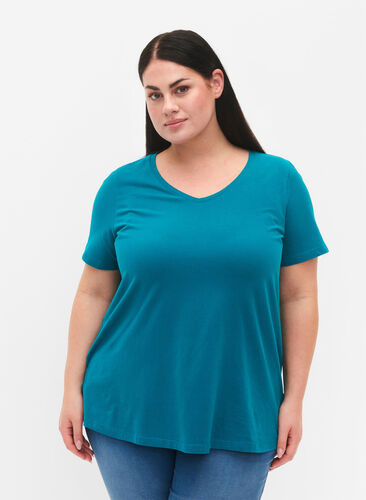 Zizzifashion Basic plain cotton t-shirt, Deep Lake, Model image number 0