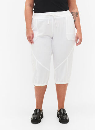 Zizzifashion Cotton Capri trousers , Bright White, Model image number 2