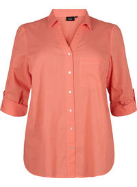 Shirt blouse with button closure in cotton-linen blend