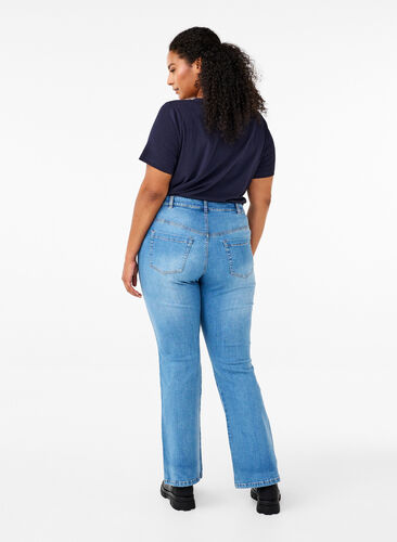 Zizzifashion High-waisted Ellen bootcut jeans, Light blue, Model image number 1