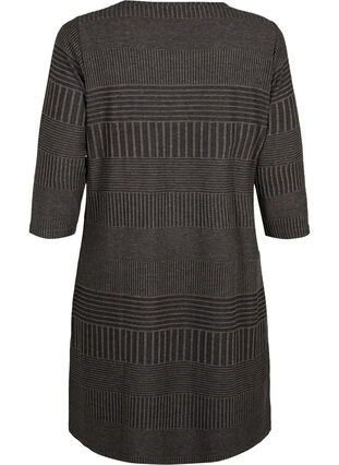 Zizzifashion Dress with 3/4 sleeves and striped pattern, Dark Grey Mélange, Packshot image number 1