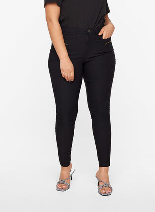 Zizzifashion Close-fitting trousers with zipper details, Black, Model image number 3