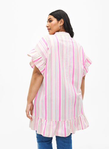 Zizzifashion Striped cotton tunic, Eggnog Multi Stripe, Model image number 1