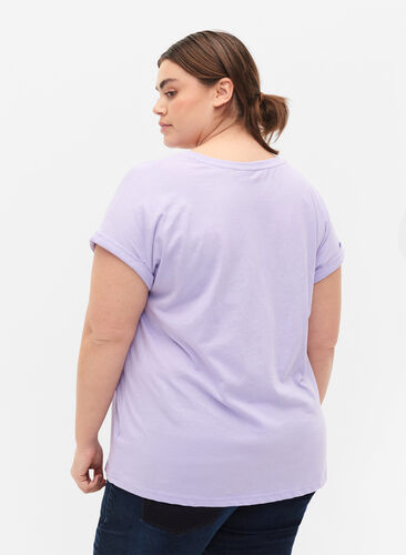Zizzifashion Short sleeved cotton blend t-shirt, Lavender, Model image number 1