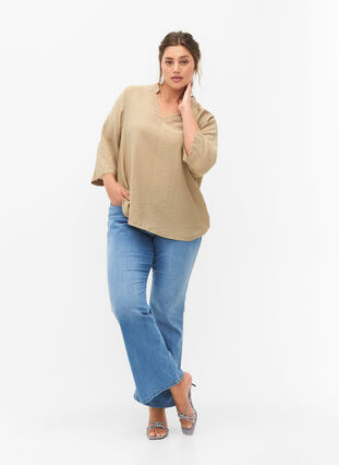 Zizzifashion Solid color blouse with 3/4 sleeves, Coriander, Model image number 2