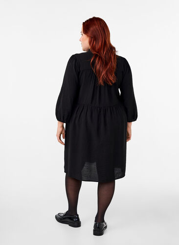 Zizzifashion Knee-length dress with embroidery and 3/4 sleeves, Black, Model image number 1