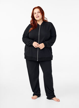 Zizzifashion Sweat cardigan with a hood and pockets, Black, Model image number 2