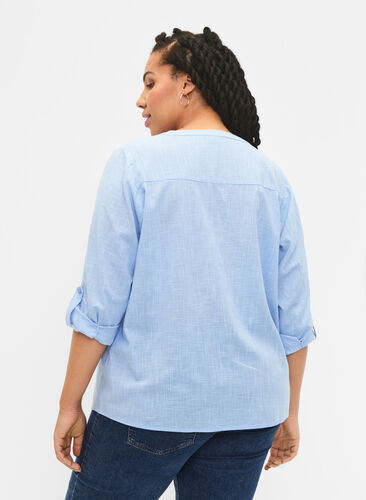 Zizzifashion Shirt blouse in cotton with a v-neck, Serenity, Model image number 1