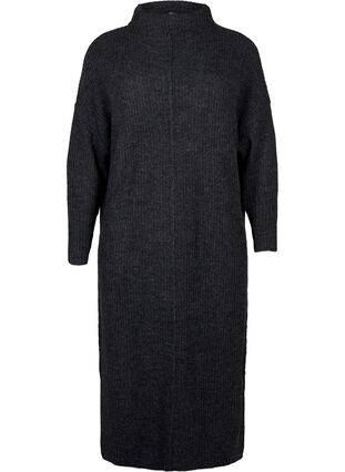 Zizzifashion Long oversized knitted dress with slit, Dark Grey Melange, Packshot image number 0