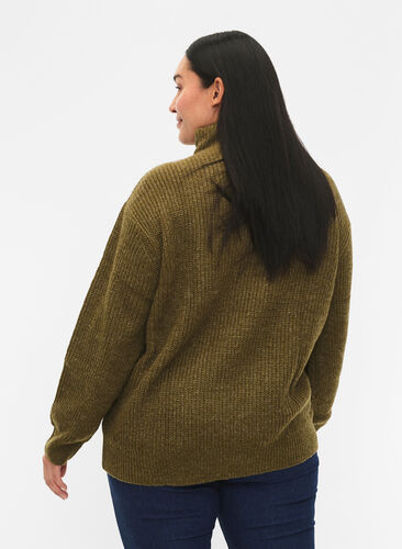 Zizzifashion FLASH - Knitted sweater with high neck and zipper, Dark Olive Mel., Model image number 1