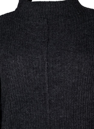 Zizzifashion Long oversized knitted dress with slit, Dark Grey Melange, Packshot image number 2