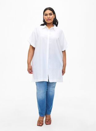 Zizzifashion Long viscose shirt with short sleeves, Bright White, Model image number 2