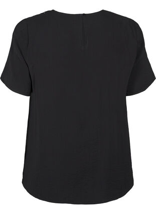 Zizzifashion Short-sleeved viscose blouse with lace detail, Black, Packshot image number 1