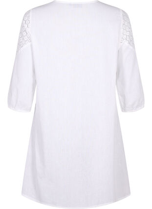 Zizzifashion Dress in a cotton blend with linen and crochet detail, Bright White, Packshot image number 1