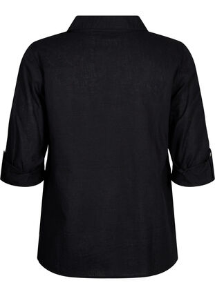 Zizzifashion Shirt blouse with button closure in cotton-linen blend, Black, Packshot image number 1