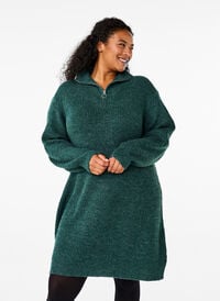 FLASH - Knitted dress with high neck, Sea Moss Mel., Model