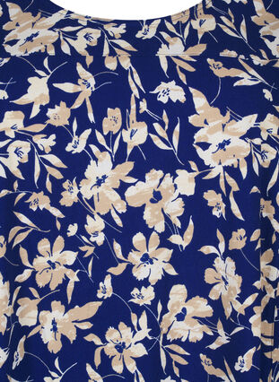 Zizzifashion Short-sleeved cotton dress with floral print, Blue W. Beige Flower, Packshot image number 2