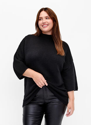 Zizzifashion Structured knit blouse with high neck, Black, Model image number 0