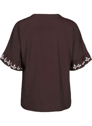 Zizzifashion Short-sleeved blouse with print and ruffles, Seal Brown, Packshot image number 1