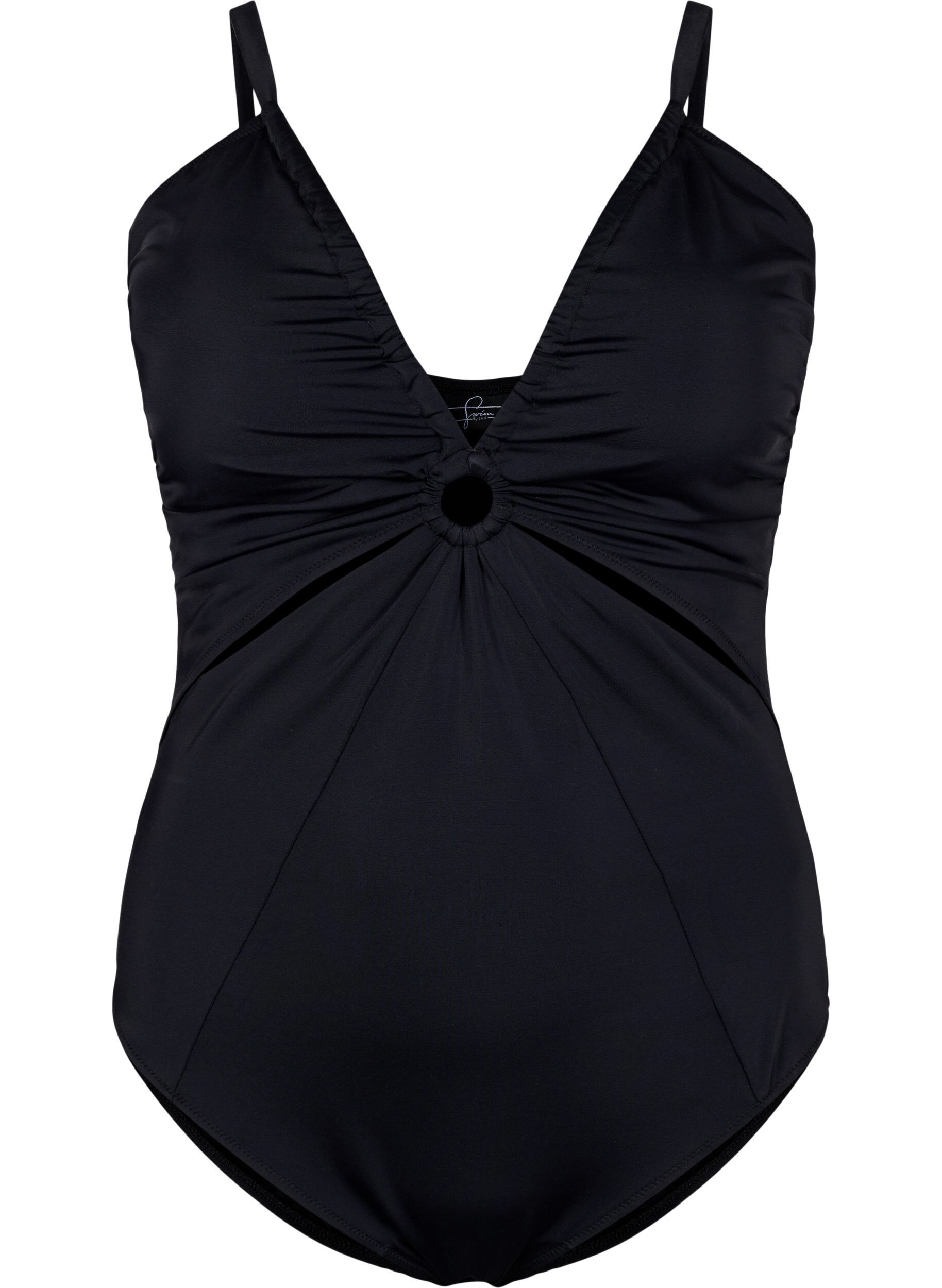 Draped swimsuit with ring detail - Black - Sz. 42-64 - Zizzifashion