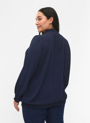 Zizzifashion FLASH - Long sleeved blouse with smock and glitter	, Navy w. Gold, Model image number 1