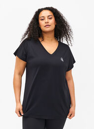 Loose training t-shirt with v-neck, Black, Model