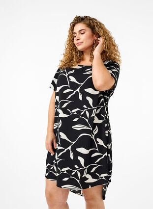 Zizzifashion Dress with print and short sleeves, Bl.An.Wh.Fl.AOP, Model image number 2