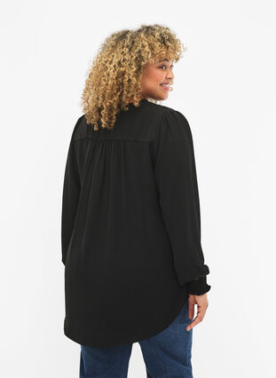 Smocked blouse with a v-neckline, Black, Model image number 1
