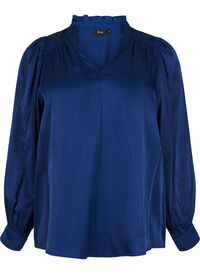 Long-sleeved blouse with ruffles and v-neck