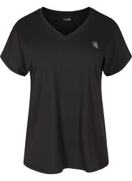 Loose training t-shirt with v-neck, Black, Packshot