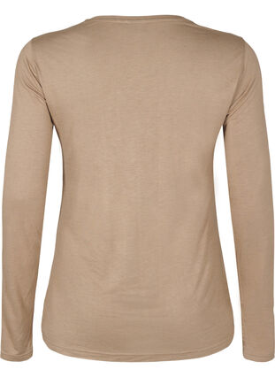 Zizzifashion Long-sleeved blouse in wool and viscose, Fossil , Packshot image number 1