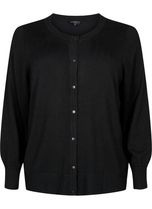 Zizzifashion Knitted cardigan with round neck and buttons, Black, Packshot image number 0