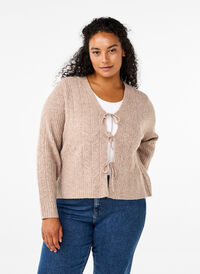 Knitted cardigan with tie details, Simply Taupe Mel., Model